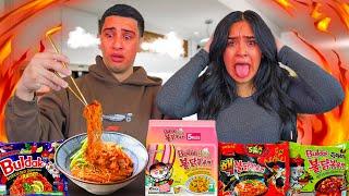 Trying Every KOREAN SPICY Ramen Noodle Flavor!! (PART 2)