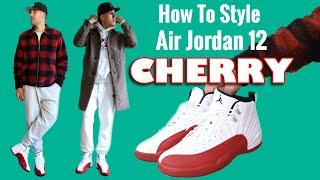 How To Style Air Jordan 12 "Cherry" Sneakers On Feet With Outfits