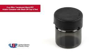 2 oz./60cc Translucent Black PET Aviator Container/Black CR Cap/Seal | U.S. Plastic Corporation®