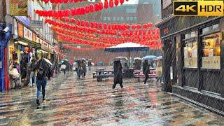 Heavy Rain Walk in Central London: Apr 2023 | Rainy Day in London [4K HDR]