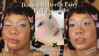 DOUYIN BUTTERFLY FAIRY MAKEUP | 25 Makeup Looks for Christmas Day 1 #blackgirl#douyinmakeup#vlogmas