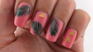 Summer Palm Leaves Nail Art Design Tutorial