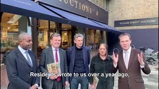 Greg Hands MP visits the former Easy Building site on the Fulham Road, now Sloane Street Auctions!