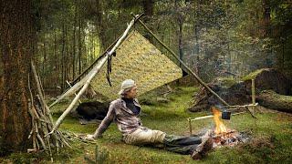 3 Days Bushcraft - Tripod Shelter - Stick Bread - Camp Crafts - ASMR