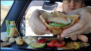 Mukbang, овощи гриль , пита,сосиски,яйца,шпинат,lorausa,610