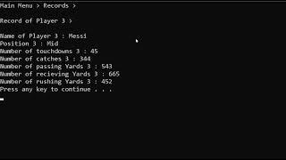 Football Data Store Program in c++