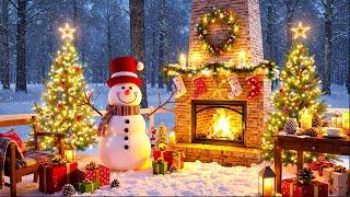 Christmas Snow Falling Ambience ️ Relaxing Instrumental Christmas Music  & Crackling Fireplace 