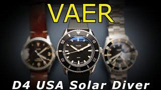 VAER D4 Solar Powered 39mm USA Diver 200m Watch Assembled In America Omega Seamaster 300 Homage