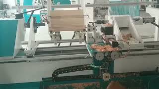 Auto feeding single axis double blades cnc wood lathe