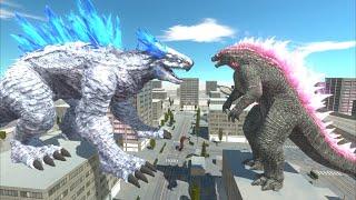 Evolved Godzilla protect the city from Shimo Monster