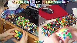 2x2 - 7x7 Rubik's Cube World Record Race Kevin Hays VS Feliks Zemdegs