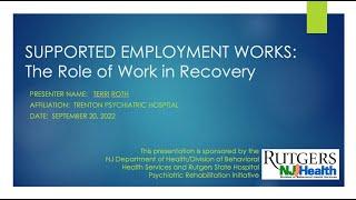 PREP Webinar: Supported Employment Works: The role of work in recovery