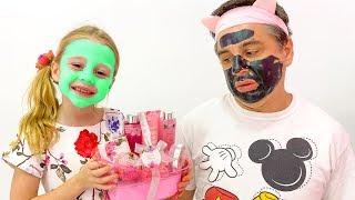 Nastya arranged a beauty salon for dad