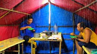 hit by heavy rain from night until morning camping & fishing, sleeping soundly until morning
