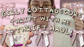 GIRLY COTTAGECORE THRIFT WITH ME & THRIFT HAUL  coquette, dollette, grandmacore, thrifting vlog 