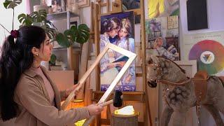 Building a Canvas and making an Oil painting  peaceful art asmr 