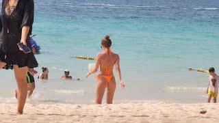 HOT GIRL  beach thong bikini G-string swimsuit island Pattaya Thailand eyes ASMR | top places walk