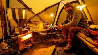 Camping In Heavy Rain With Hot Tent And Hori5 Pellet Stove