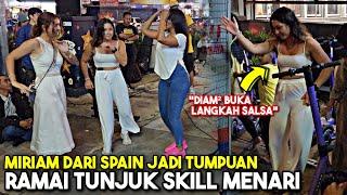 Tak puas menari tepi box TNB, akhirnya Miriam masuk tunjuk skill orang Spain menari salsa