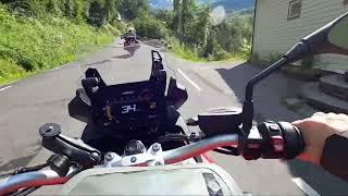 Riding motorcycles out of Geiranger