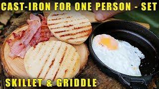 Small one person Cast-iron Skillet & Griddle Set for Camping / Bushcraft