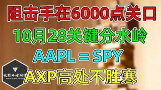 美股 前瞻：10月28关键分水岭！阻击手等在6000点关口！ AXP高处不胜寒！AAPL等于SPY，创新高怎么看？