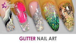 GLITTER NAIL ART  glitter designs with Builder Gel Glitter