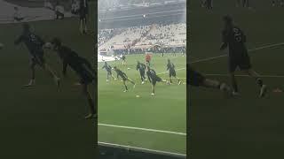 Besiktas warm up lead by Vincent Aboubakar, Alex Maxim, Dele Alli, Masuaku, Atiba, and Cenk Tosun