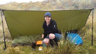 Wild Camping Under a Simple Tarp Shelter in Thick Cloud, Wind and Rain