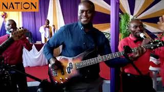 Nairobi Senator Johnson Sakaja plays guitar at Hope Ministry church in Meru