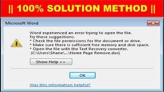 Troubleshoot Word Experienced An Error Trying To Open The File