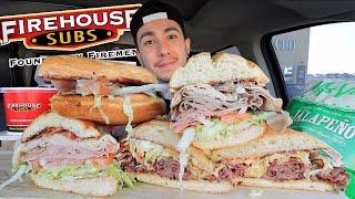 MUKBANG EATING Firehouse Subs Pastrami Reuben, Club on a Sub, Firehouse Hero, Chilli, Jalapeno Chips