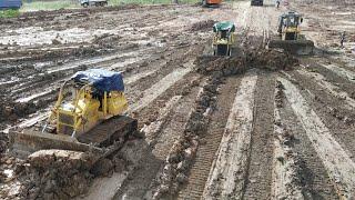 Amazing Bulldozer moving wetland for filling up in water area | Machine Kh