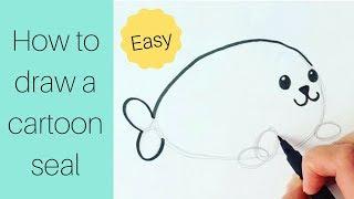 How to draw a cute baby seal cartoon - easy