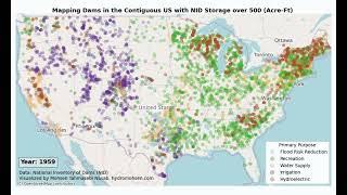 Distribution of Dams in the US - #timelapse #water #usa