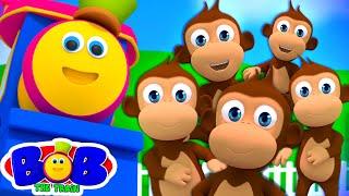 Five Little Monkeys Jumping on the Bed | Nursery Rhymes & Baby Songs - Bob The Train | Kids Tv