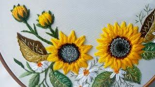 Flower Embroidery Sunflower Buttonhole & Detached Stitches  Flower still life