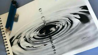 Waterdrop Sketch | Charcoal & Graphite Pencils on Sketchpad | How To Sketch a Waterdrop With Ripples