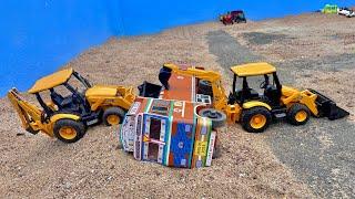 Mini Die Tractor  and Tata Dump Truck Fully loaded Sand From JCB Backhoe Loader | Accident Dumper