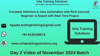 Selenium & Java Automation Day 2 Video On 12th November 2024.Contact us on +91-9133190573 to Enroll.