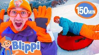 Blippi Plays in the Snow - Sliding Down the Mountain - Blippi | Educational Videos for Kids