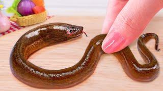 Yummy Miniature Eel Grilled with Wasabi Recipe  Fishing and Cook in Mini Kitchen - ASMR Video