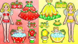 Red and Yellow Fruit Make Up & Dress Up Barbie Mother vs Daughter Handmade - DIY Arts & Paper Crafts