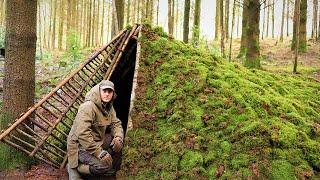 1 Year Secret Primitive Stealth Shelter | Moss Roof | Bushcraft | Survival | Wilderness Hut