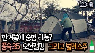 캠핑 한겨울에 태풍이 분다. 벌레로 만든 술. 새턴쉘터