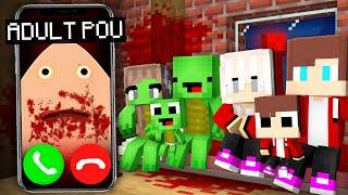 Why Scary ADULT POU Called JJ and Mikey Family at Night - in Minecraft Maizen!
