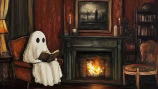 Read with Mr. Ghosty | Haunted Library Ambience | Cozy Fireside Horror Book ASMR with Thunderstorm