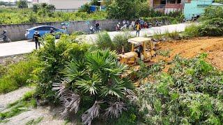 Amazing bulldozer opens entrance road for trucks to carry soil for landfill ahead