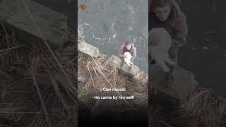 Порятунок на човні: кіт застряг на дамбі біля течії | Rescue operation of the cat from river 30.12