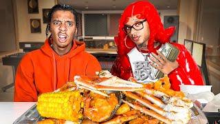 ACTING LIKE "SEXYY RED" TO SEE MY TWIN BROTHER  REACTION!!! KING CRAB SEAFOOD BOIL